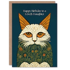 Magnificent Moggie Cat William Morris Style Daughter Birthday Card