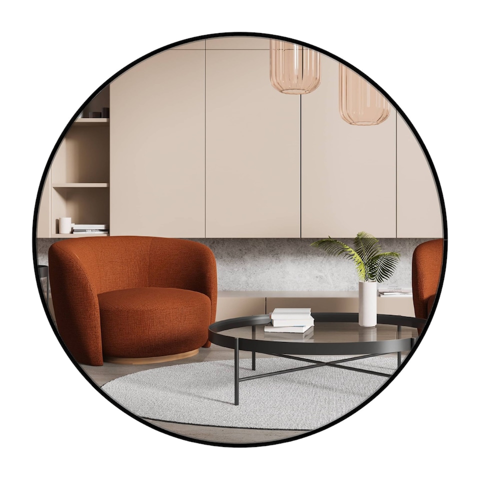 image 1 of Nielsen Jaron Round Wall Mirror - Slim Aluminium Frame - Black - 80cm