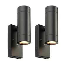 Set of 2 Blaze - Black Outdoor Up Down Photocell Sensor Wall Lights Black | Clear