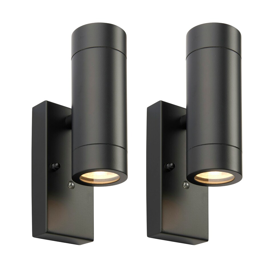 image 1 of Set of 2 Blaze - Black Outdoor Up Down Photocell Sensor Wall Lights Black | Clear
