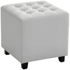 HOMCOM Square Footstool Small Ottoman w/ Wood Legs for Bedroom Light Grey | Grey