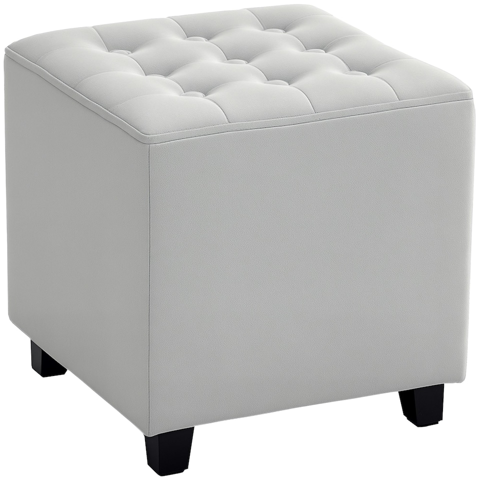 image 1 of HOMCOM Square Footstool Small Ottoman w/ Wood Legs for Bedroom Light Grey Grey