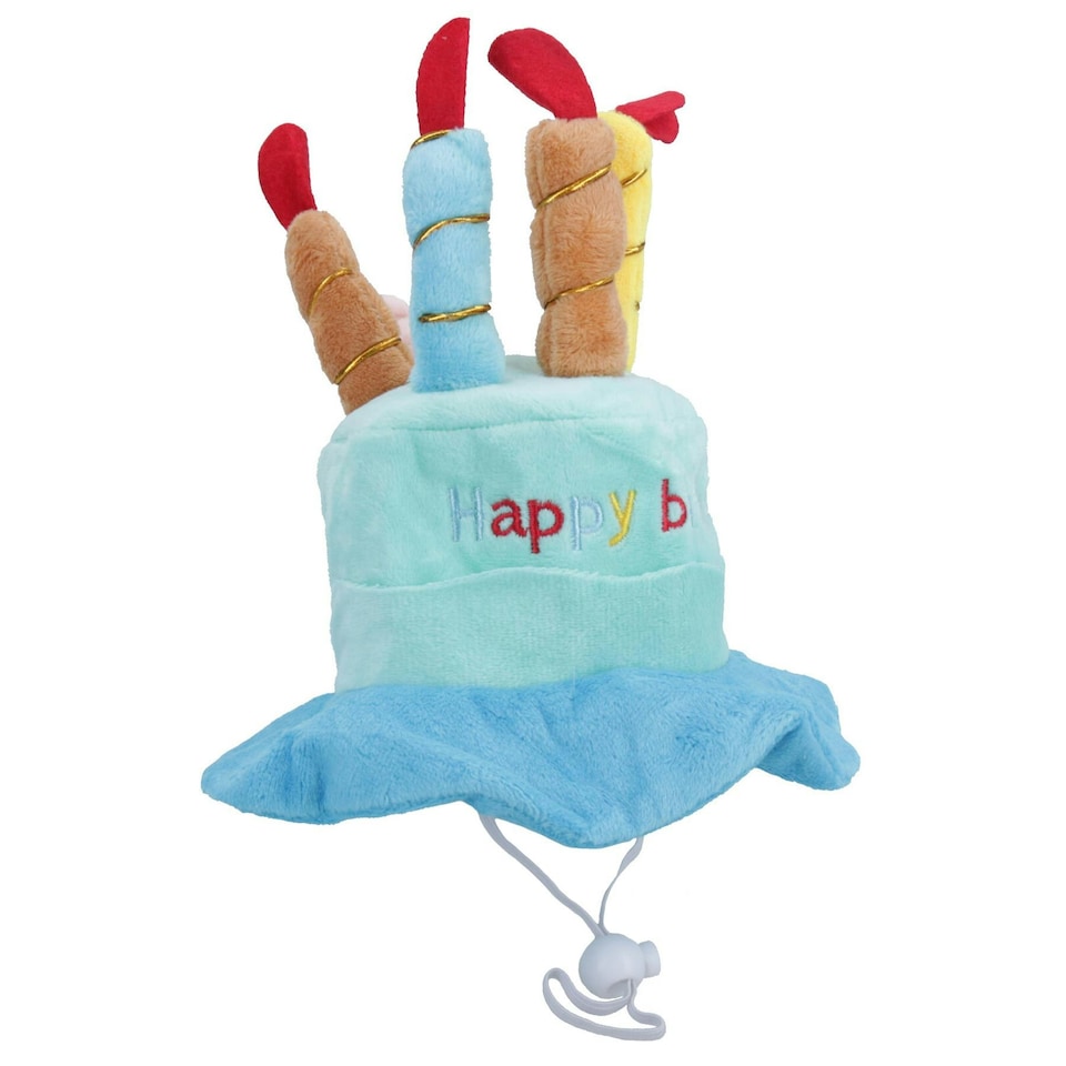image 1 of Blue Dog Plush Happy Birthday Candle Cake Hat Dog Novelty Hat Birthday Gift