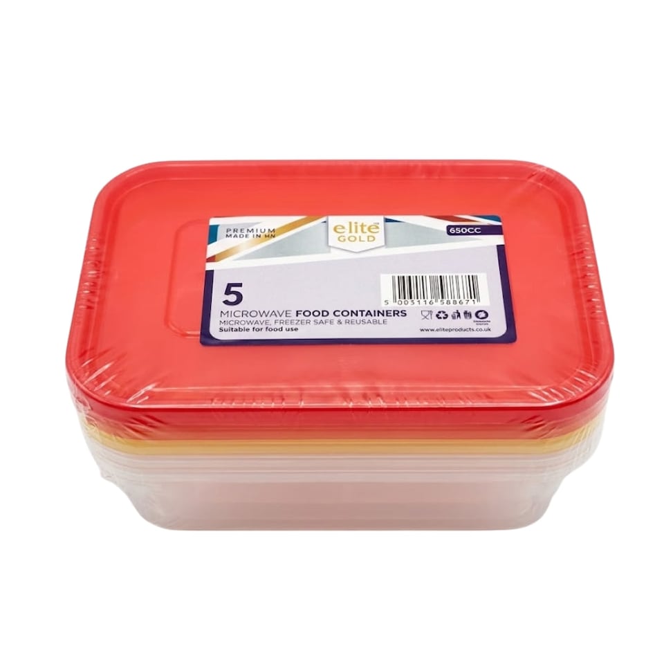 image 1 of Elite 650cc Micro Container & Coloured Lids 5pk - Pack of 6