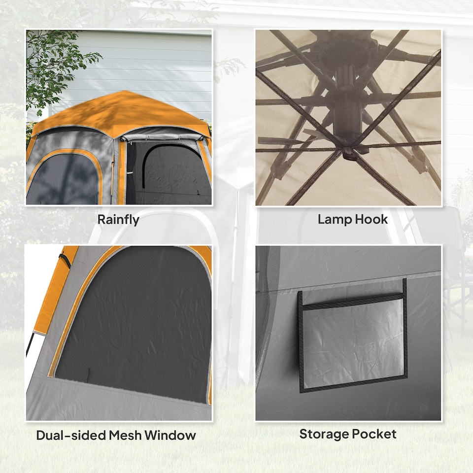 image 1 of Outsunny Instant Camping Tent, 4 Person Easy Setup Dome Tent | Grey | Light Grey | 2.8L x 2.4W x 1.55H m