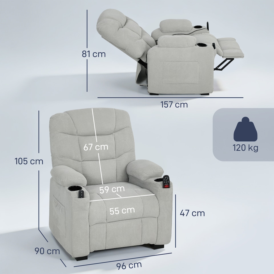 image 1 of HOMCOM Electric Massage Recliner Armchair with Heat, Reclining Chair, Grey | Grey