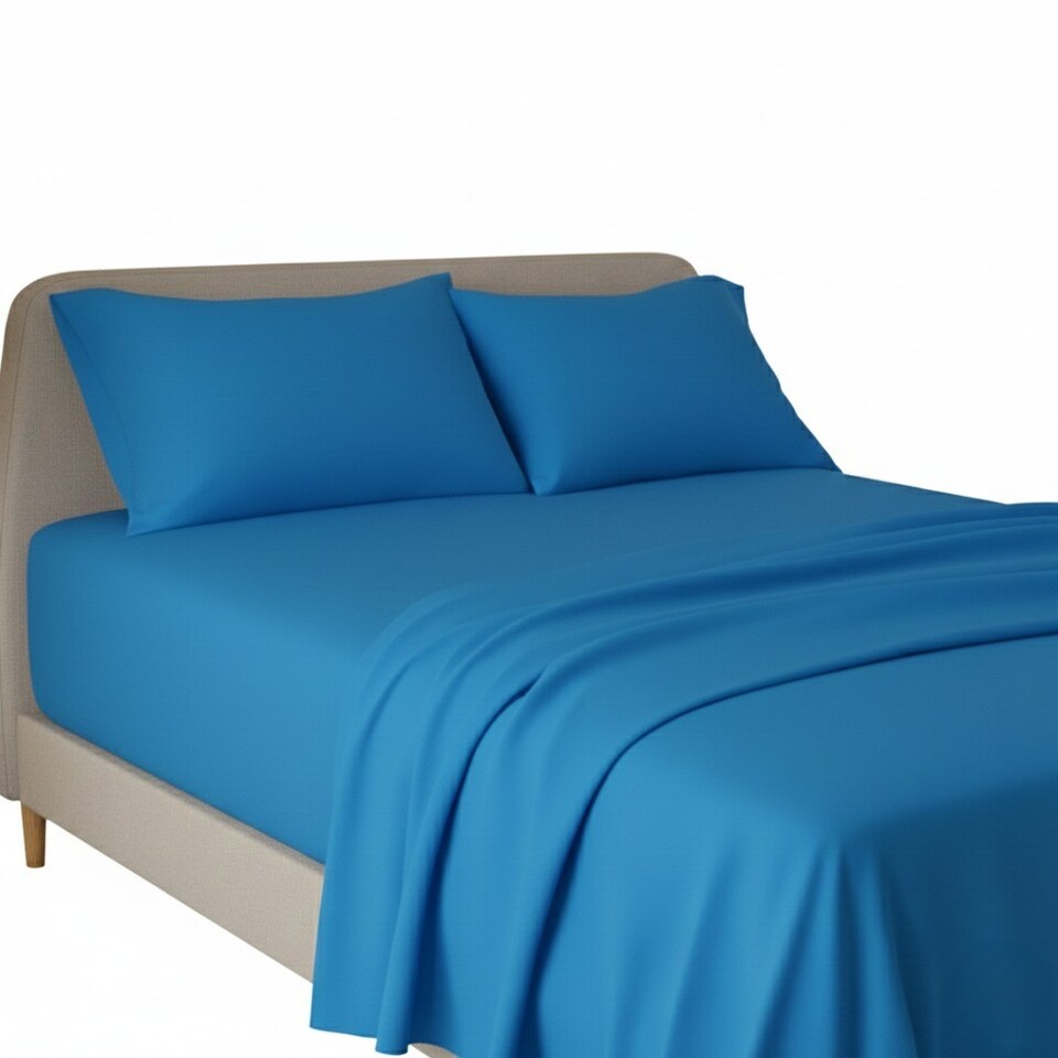 image 1 of Flannelette Flat Sheet Soft Brushed Cotton Bedding for Warmth Comfort | Blue | Teal | King