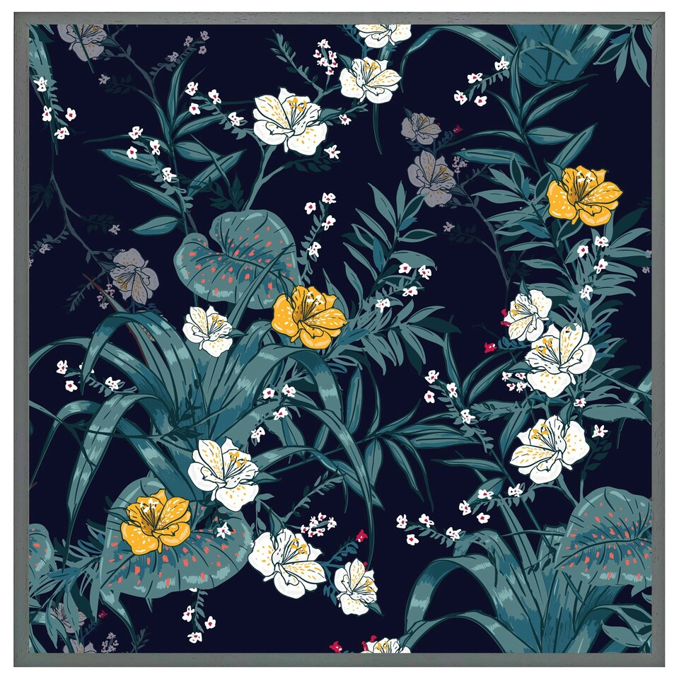 image 1 of Blue & yellow flowers (Picture Frame) Brown | S