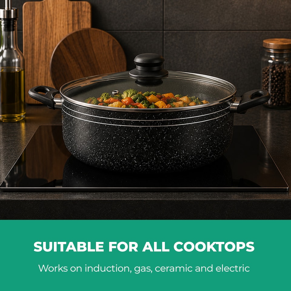 image 1 of ROYALFORD 28cm Casserole Dish with Tempered Glass Lid, Induction Safe Cooking Pot