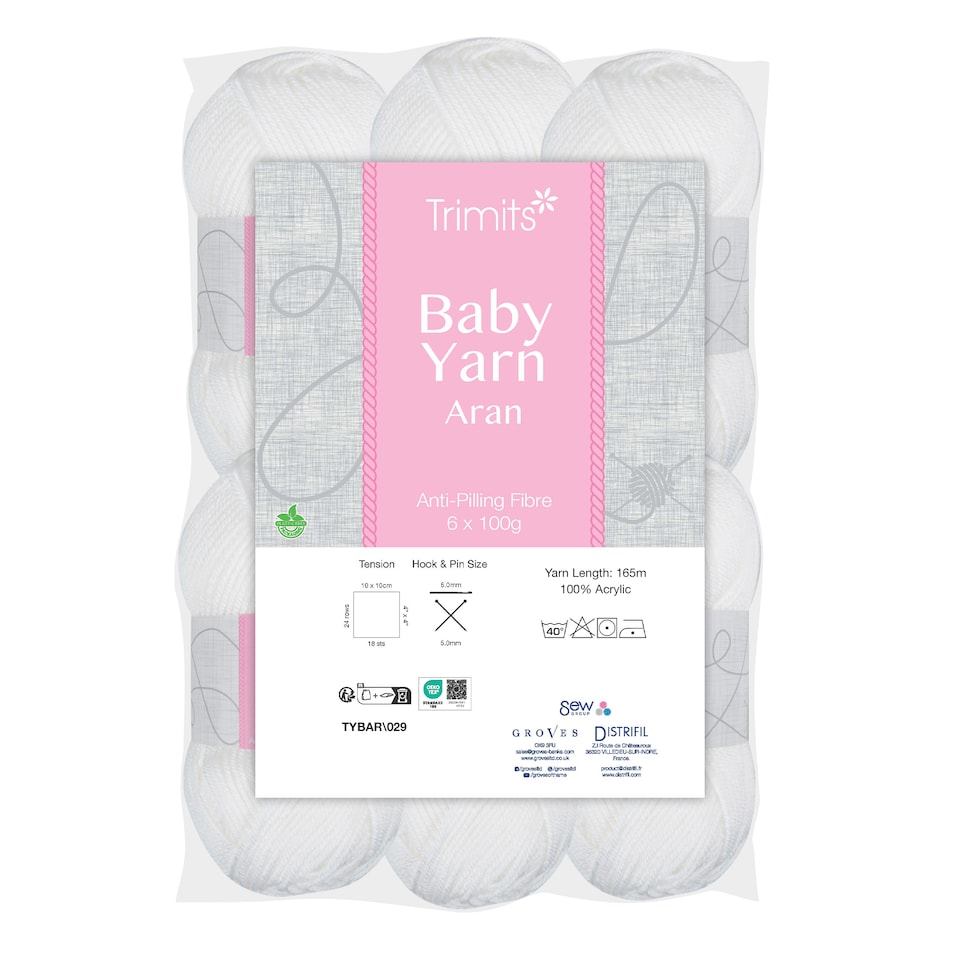 image 1 of Trimits Baby Aran Yarn 6 x 100g Acrylic Knitting & Crochet Wool Soft Anti Pilling Machine Washable OEKO-TEX