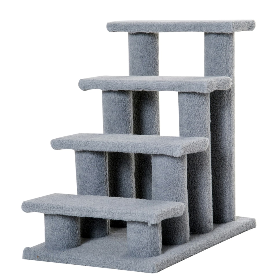 image 1 of PawHut Dog Steps for Bed 4 Step Pet Stairs for Sofa Dog Cat Climb Ladder Grey