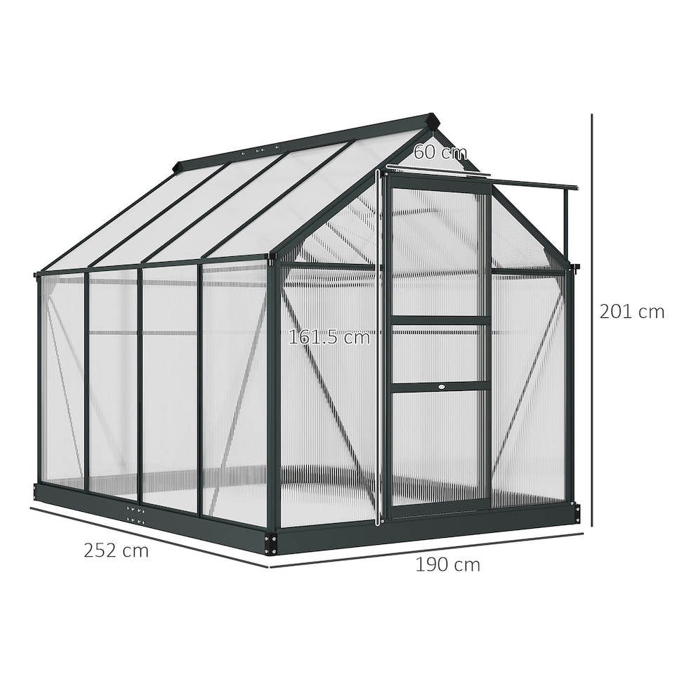 image 1 of Outsunny 6x8ft Walk-In Polycarbonate Greenhouse Plant Grow Galvanized Aluminium