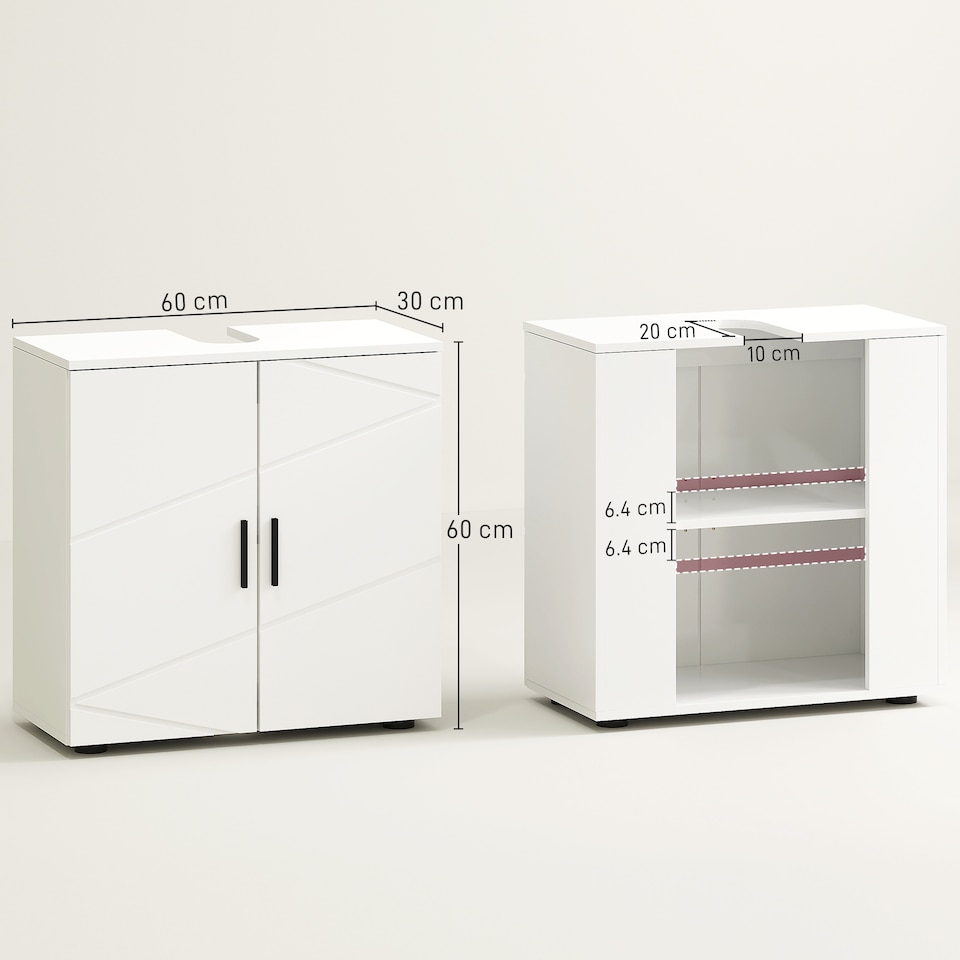 image 1 of kleankin Under Sink Bathroom Cabinet, Bathroom Vanity Unit, Basin Storage Cupboard with Double Doors and Shelf, 10W x 20Dcm Cut-Out, White