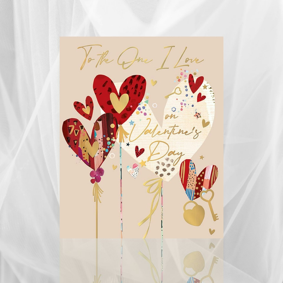 image 1 of Words 'n' Wishes Valentine Day Card to The One I Love on Valentine's Day, 23 x 19 cm, Red & Pink