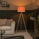 image 2 of ValueLights Clipper Light Brown Tripod Floor Lamp Large Pink Shade