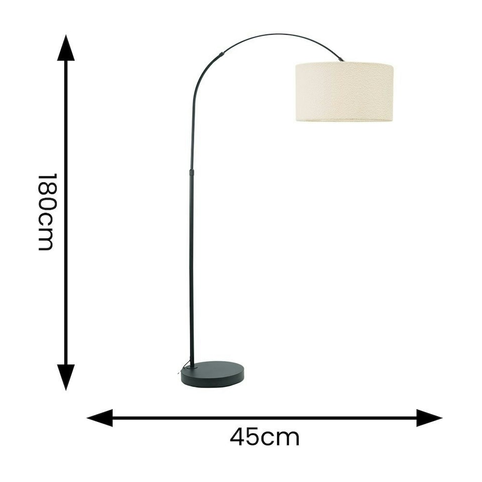image 1 of ValueLights Louis Black Arched Curved Floor Lamp with Cream Boucle Drum Lamp Shade