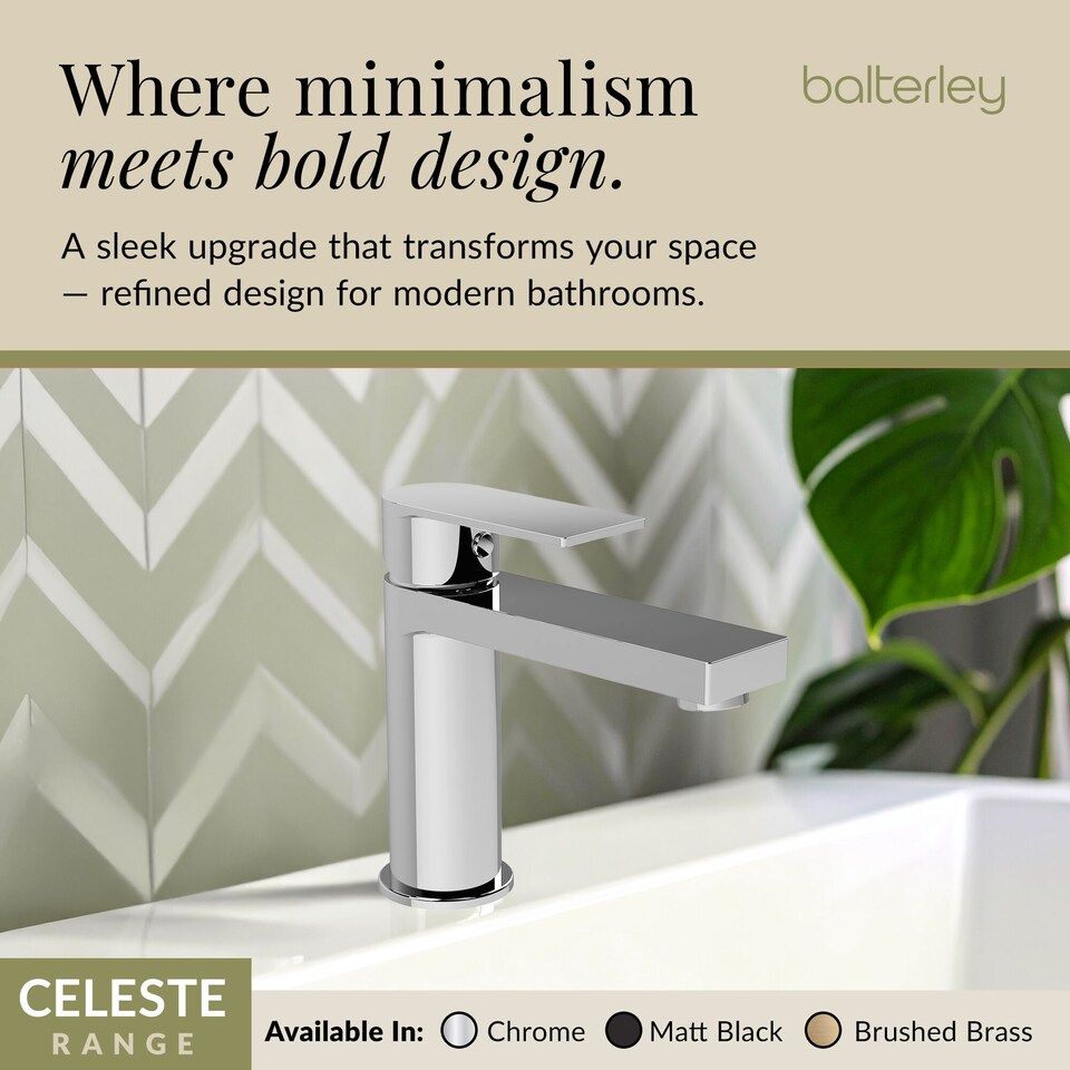 image 1 of Square Mono Basin Mixer Tap Push Button Waste Chrome Balterley | Silver | Chrome | 1