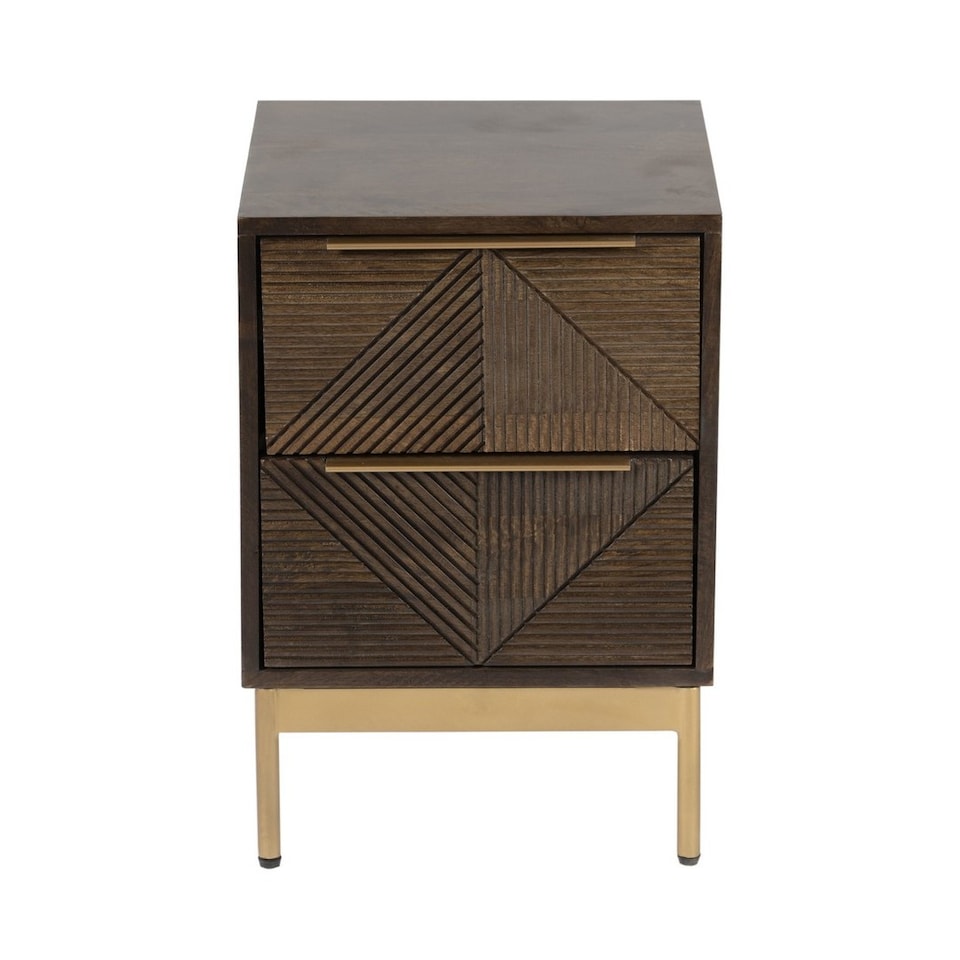 image 1 of Zaine Carving 2 Drawer Bedside Table - Mango Wood - L38 x W38 x H54 cm - Dark Finish