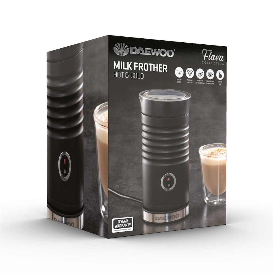 image 1 of Daewoo Electric Milk Frother 200ml Hot and Cold 4-in-1 Black
