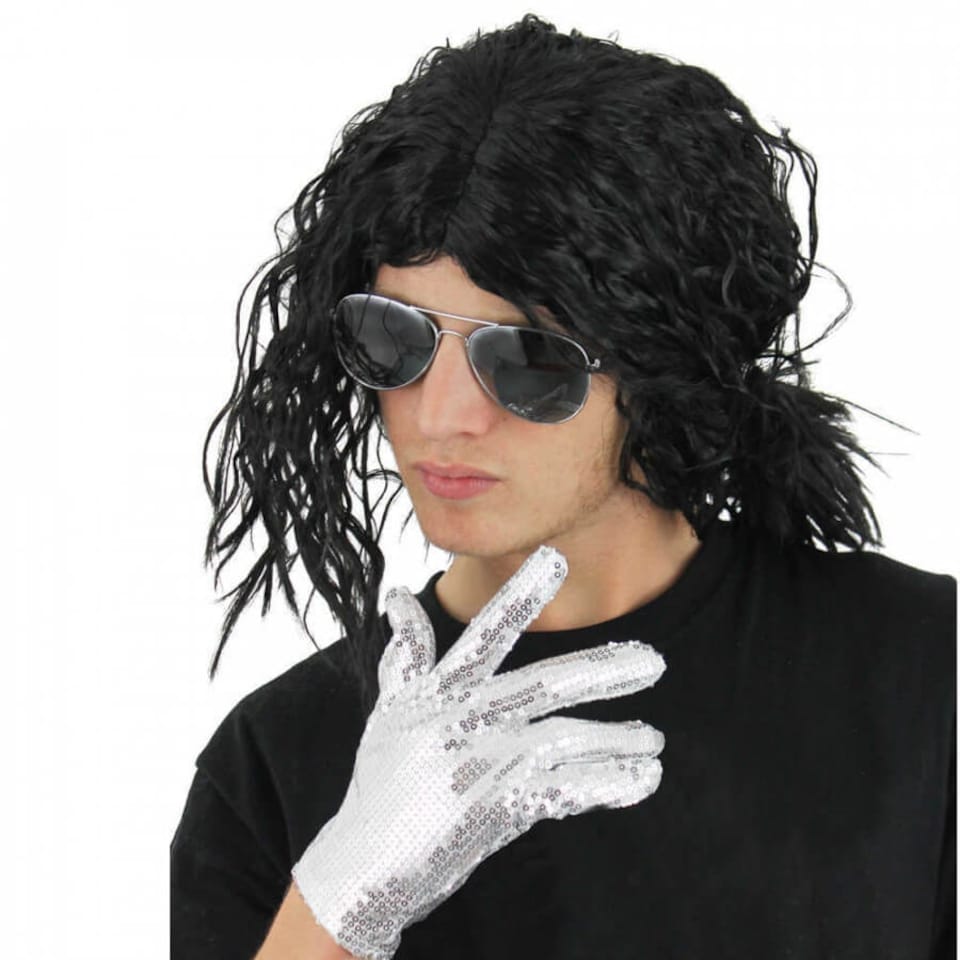 image 1 of Wet Look 80's King of Pop Wig Black | One Size