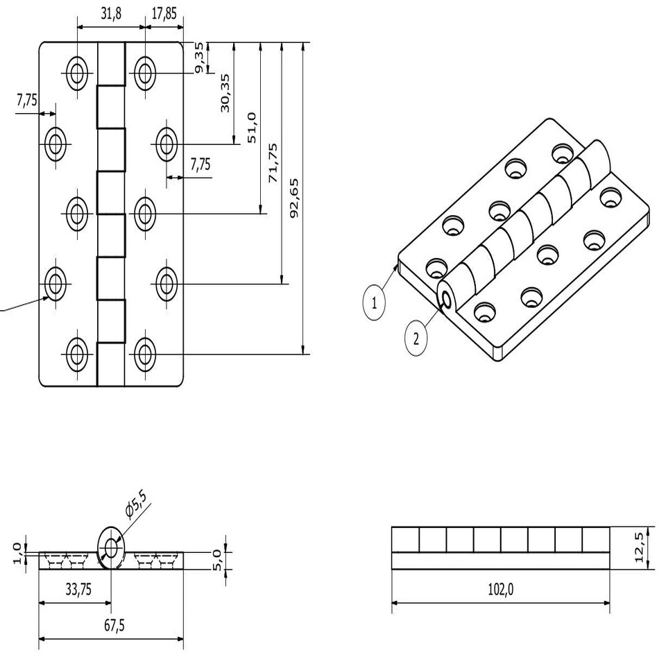 image 1 of Black Reinforced Nylon Plastic Hinge 67x102mm Italian Made Industrial Quality 2PK Black