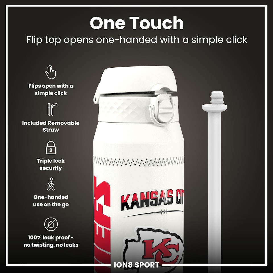 image 1 of NFL x Sports, Vacuum Insulated Steel Bottle, Series, 750ml (24oz) | White | NFL GameDay Mahomes Chiefs | One Size