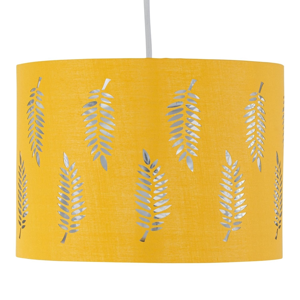 image 1 of Set of 2 Fern - Ochre Cut Out 25cm Pendant Lightshades | Yellow | Silver | Medium | 2