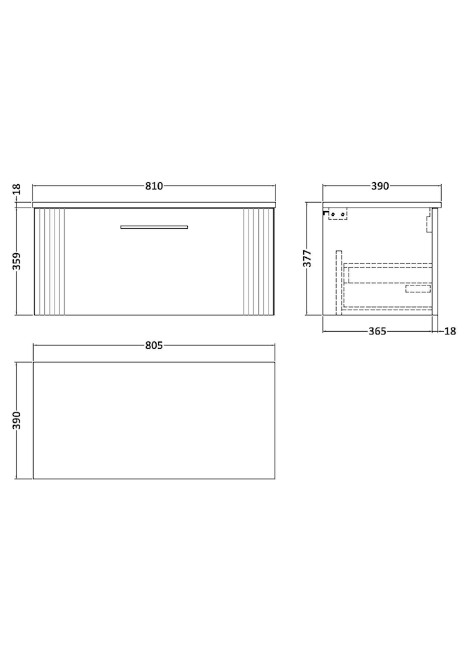 image 1 of Balterley Partial Fluted 1 Drawer Wall Hung Vanity Unit with Colour Coordinating Worktop | Grey | Satin Grey