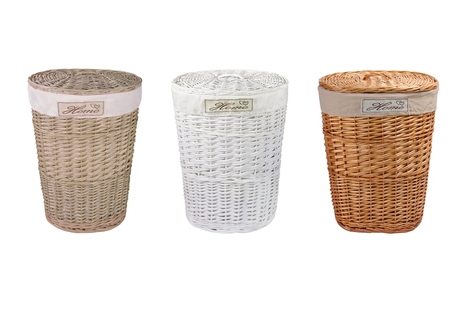 image 1 of Wicker Oval Laundry Basket Bathroom Storage Laundry Bag Bin With Liner and Lid