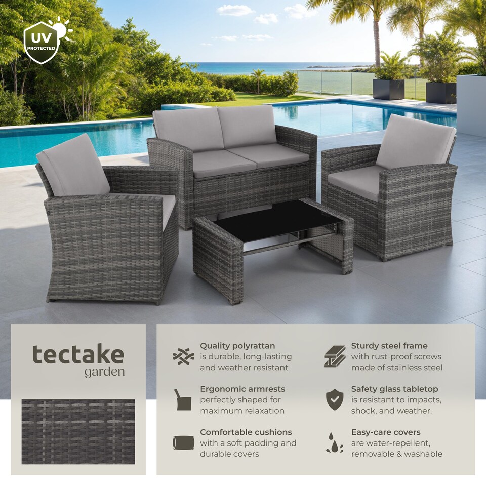 image 1 of Garden Furniture Set Jesolo - 2 armchairs, 1 sofa,  and coffee side table | Grey | grey/light grey | 122 x 70 x 76 cm | 1