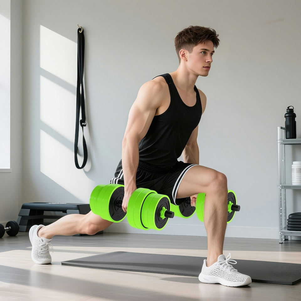 image 1 of SPORTNOW Weight Dumbbells Set, Barbell, Kettlebell, Push Up Stand, 30kg Green | Standard