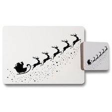 santa claus flying placemat coaster set | Multi