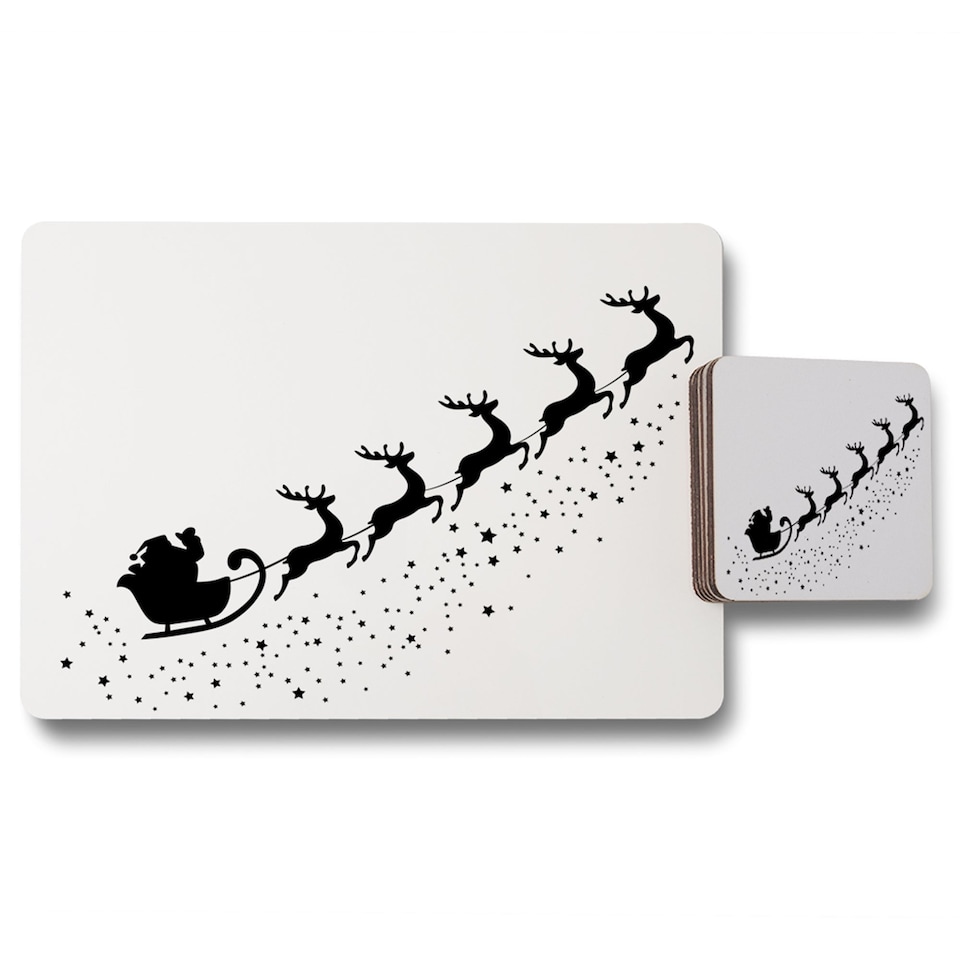 santa claus flying placemat coaster set | Multi