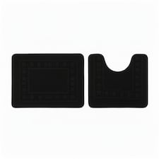 2 Piece Box Design Bath Mat Set Soft Absorbent Non-Slip Bathroom Mats | Black