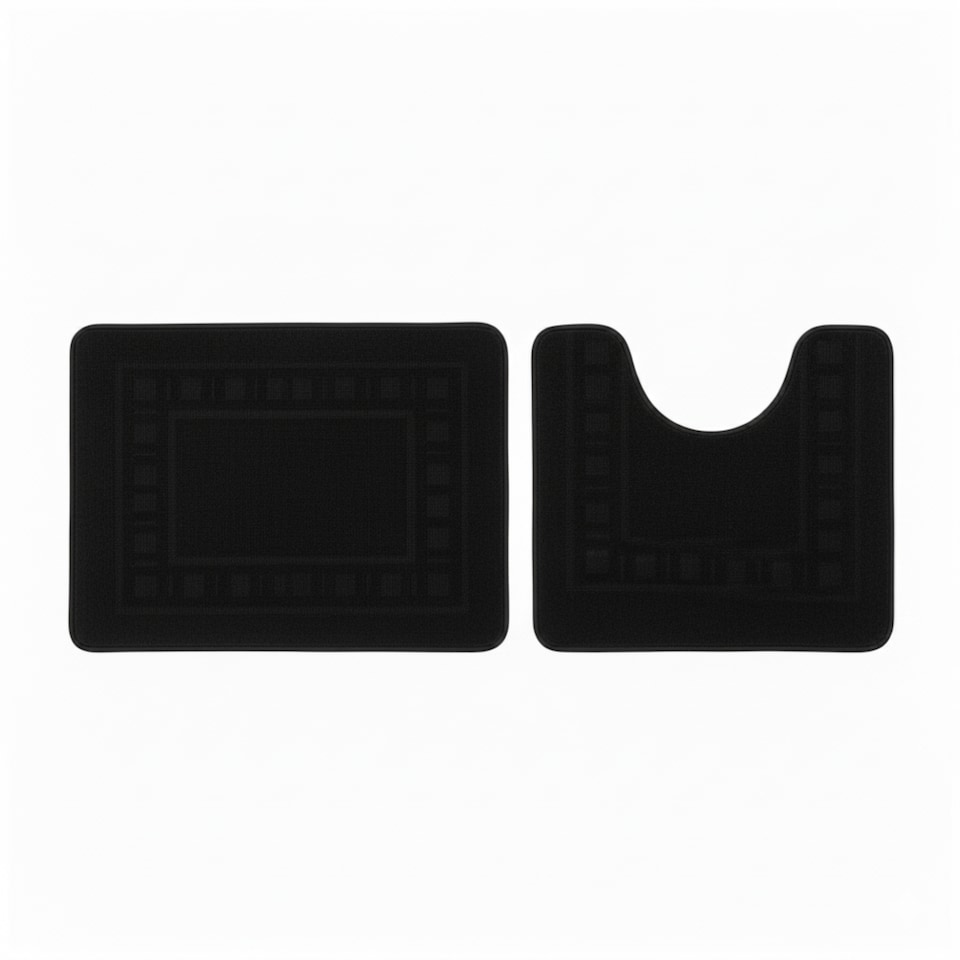 image 1 of 2 Piece Box Design Bath Mat Set Soft Absorbent Non-Slip Bathroom Mats | Black