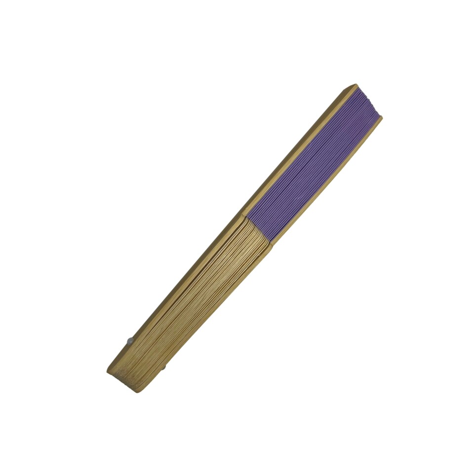 image 1 of Light Purple Paper Foldable Hand Held Bamboo Wooden Fan by Parev
