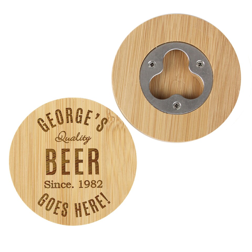 image 1 of Personalised Free Text Bamboo Bottle Opener Coaster