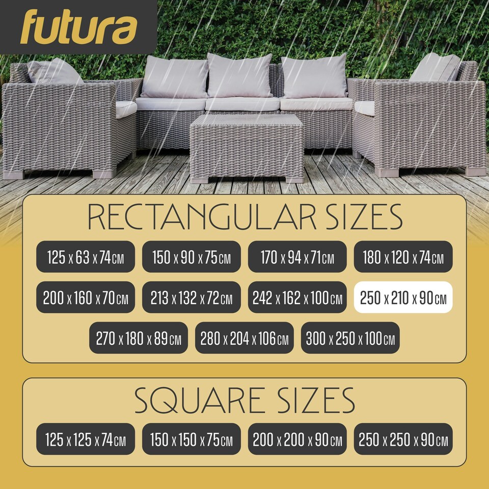 image 1 of Futura Rectangular 250x210x90cm Waterproof Garden Furniture Cover 420D Black