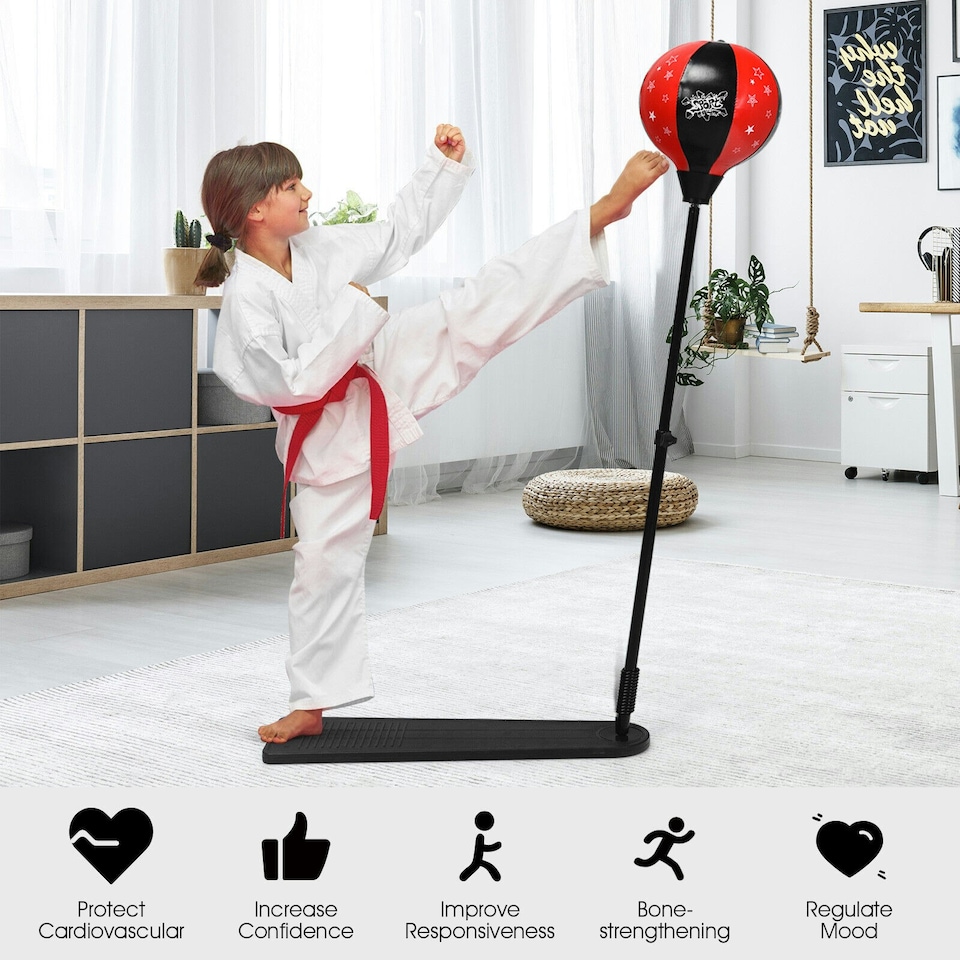 image 1 of COSTWAY Freestanding Height Adjustable Kids Punching Bag Red