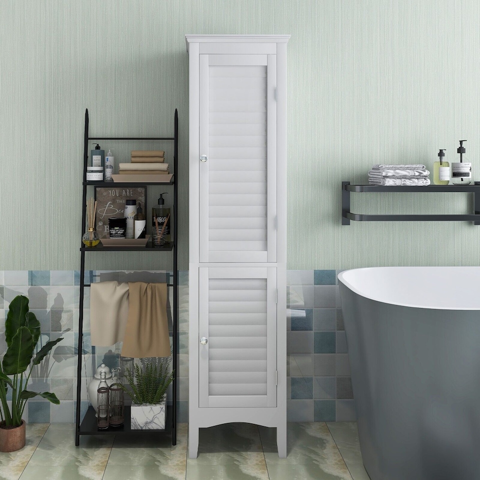 image 1 of COSTWAY 5-Tier Bathroom Tall Cabinet Storage Organizer Cupboard White