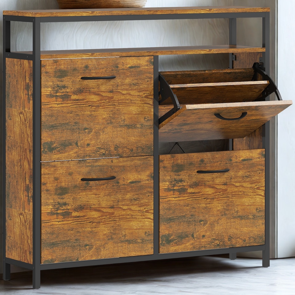 image 1 of Industrial 4 Drawer Shoe Storage Rack Hallway Organiser