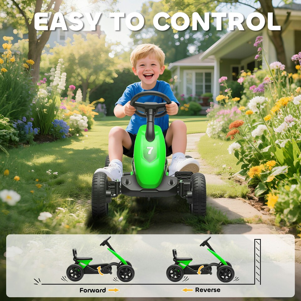 image 1 of AIYAPLAY Pedal Go-Kart for Kids with Silent EVA Wheels, Metal Frame, Green