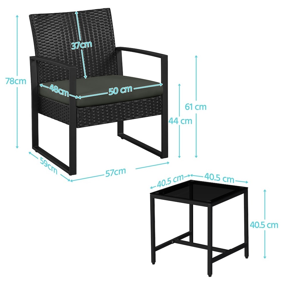 image 1 of Yaheetech 3-Piece Patio Set Rattan Chairs & Table Black/Grey