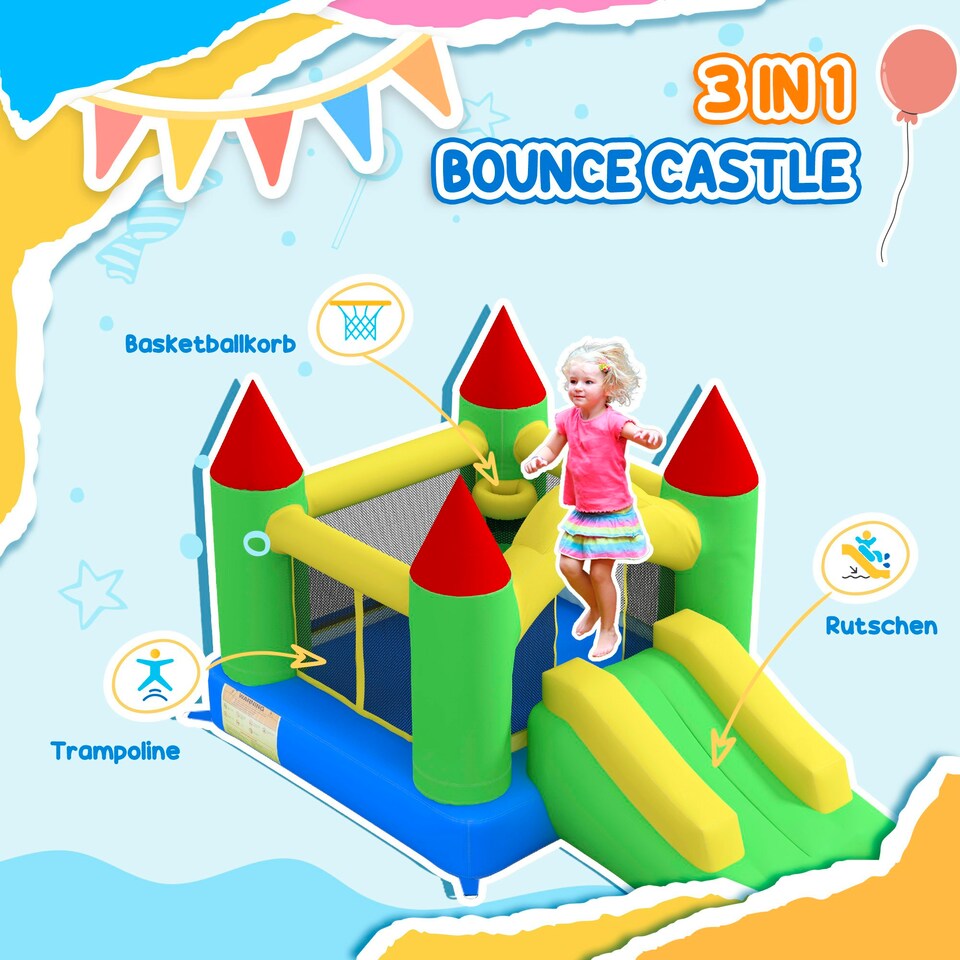 image 1 of HOMCOM Bouncy Castle with Slide Inflatable Bouncer Kids Jumper Bounce Castle