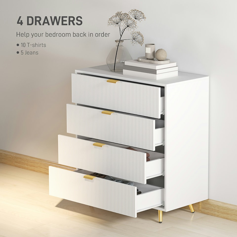 image 1 of HOMCOM Chest of Drawers with 4 Drawers for Bedroom, Living Room, White