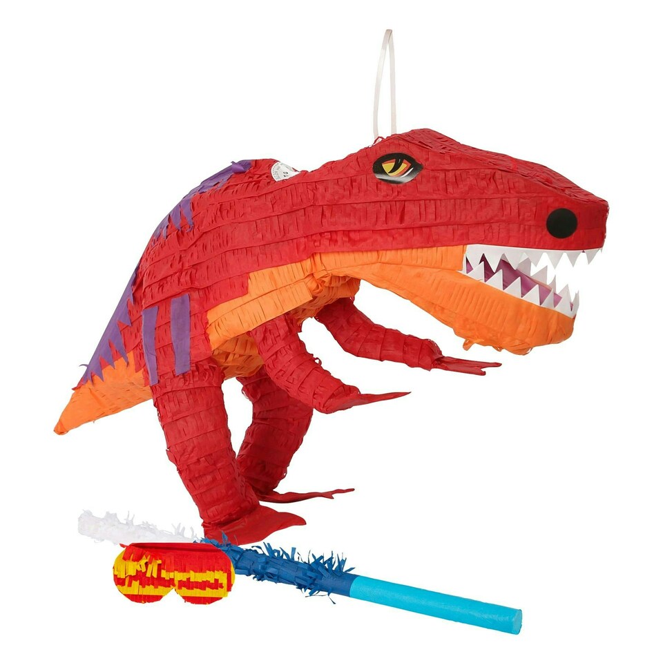 image 1 of Fax Potato T-Rex Pinata Set with Stick & Blindfold - Blue Stick