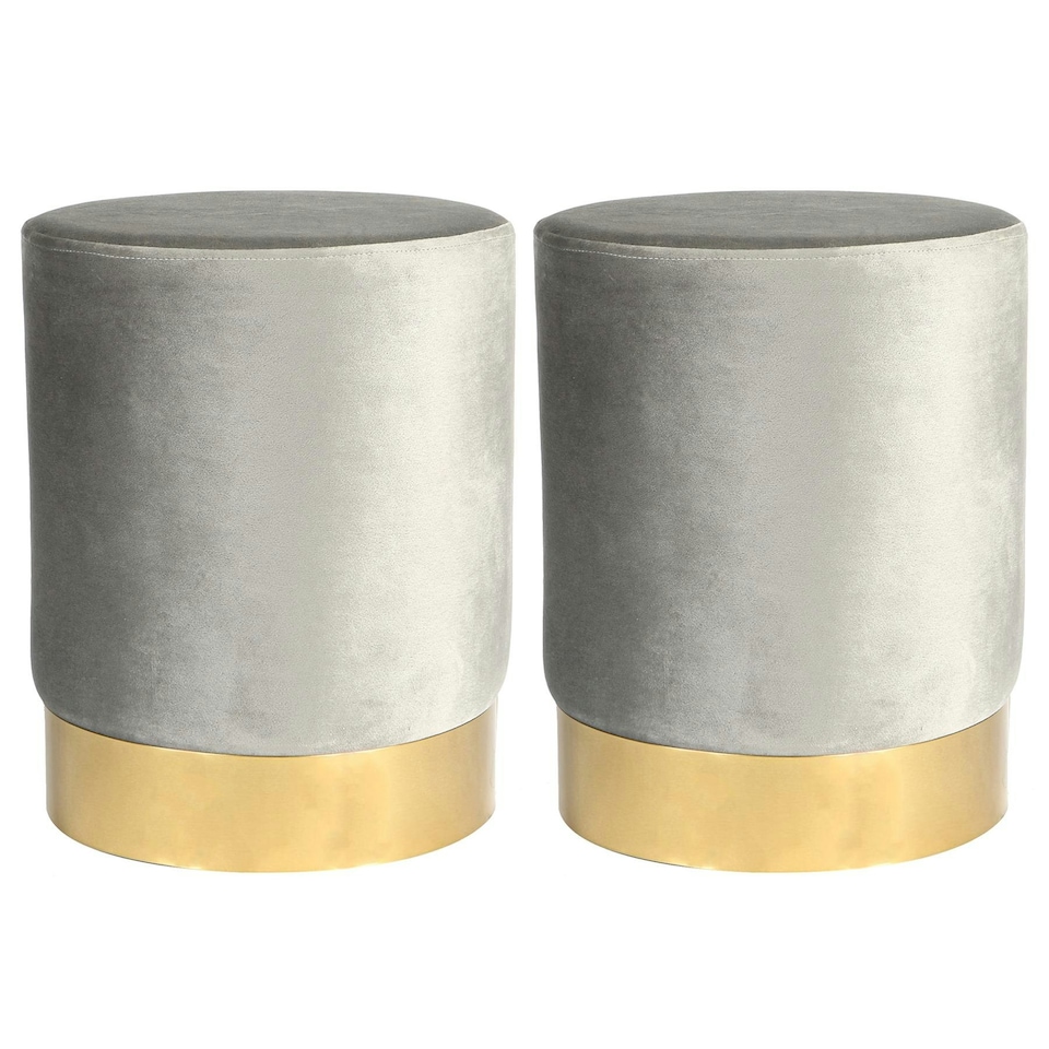 image 1 of Harbour Housewares Set Of 2 Grey Velvet Round Pouffes Ottoman Footrest Stools Compact Seating 29 x 36cm Grey