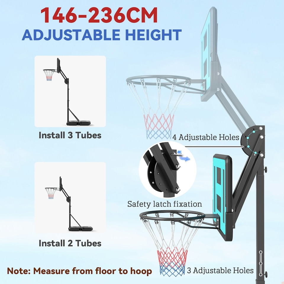image 1 of SPORTNOW Fully Adjustable Basketball Hoop Outdoor, 146-236cm