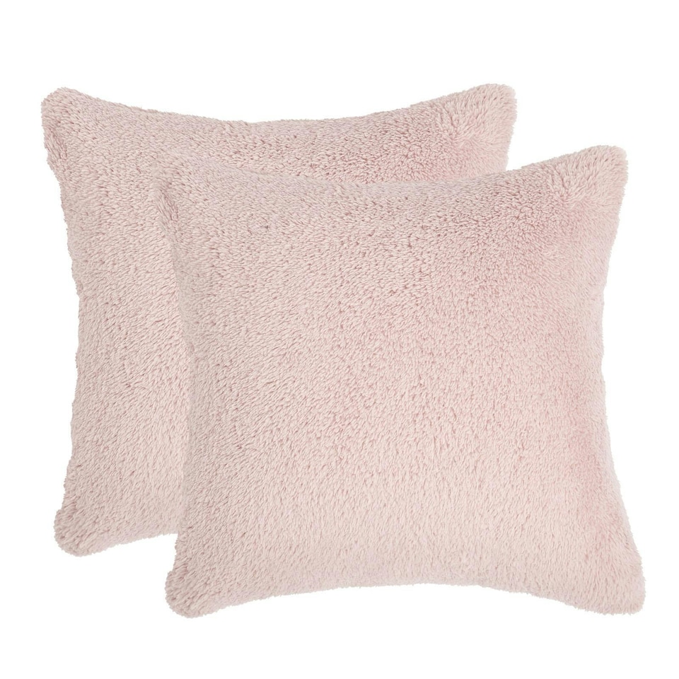 image 1 of OHS 2 x Soft Teddy Fluffy Fleece Cushion Covers, 45x45cm - Blush Pink