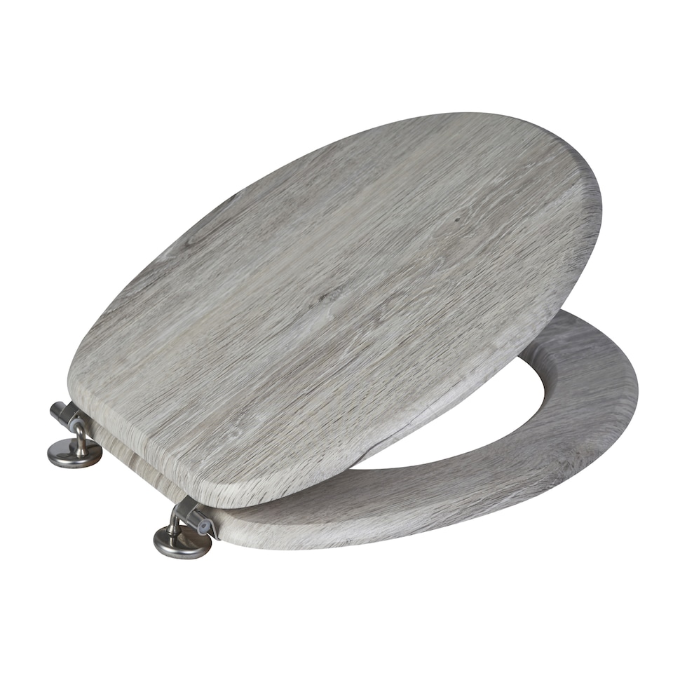 image 1 of Showerdrape Oxford Grey Oak Wooden Toilet Seat | Grey | 1
